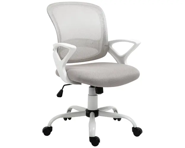 Scaun de Birou din Plasa din Material Textil Gri, Scaun pentru Masa de Lucru Ergonomic si Rotativ cu Inaltime Ajustabila Vinsetto | Aosom Romania