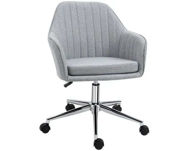 Vinsetto Scaun Birou Confortabil, Pivotant, Inaltime Reglabila, cu Roti, Stofa Gri Deschis, 61x59x86-96cm | Aosom Romania