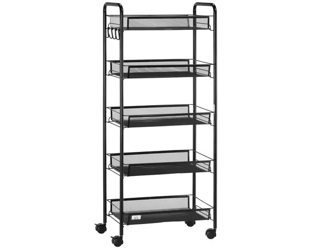 HOMCOM Carucior de Bucatarie cu 5 Niveluri si Cosuri din Plasa, Solutie de Depozitare pentru Sufragerie, Design Modern | Aosom Romania