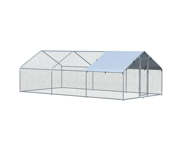 PawHut Cotet Gaini Mare din Metal Galvanizat, Incinta cu 3 Camere, Casuta pentru Pasari de Curte cu Copertina | Aosom Romania