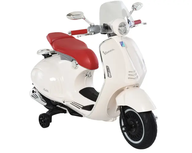 HOMCOM Motocicleta Jucarie cu Licenta Oficiala Vespa, pentru Copii 3+ Ani, cu 2 Roti Suplimentare, Lumini si Sunete, 108x49x75cm Roz | Aosom Romania