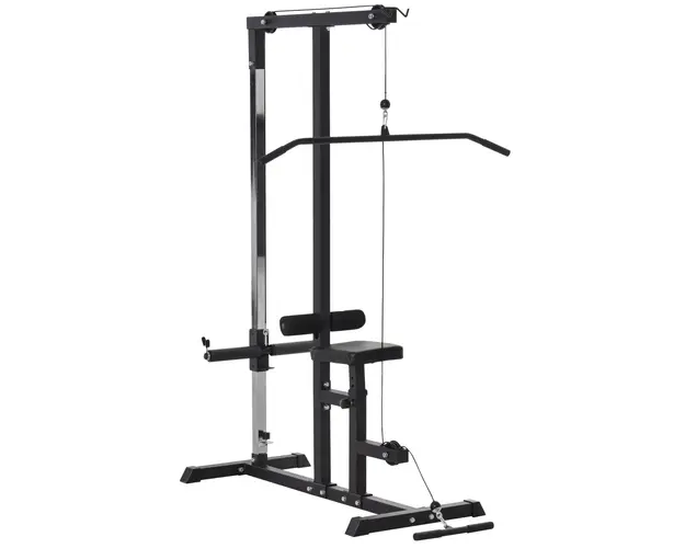 HOMCOM Statie de Fitness Pull Down pentru Sala de gimnastica in Casa cu Banca si Cablu Reglabil, din Otel 107x120x190cm Negru | Aosom Romania