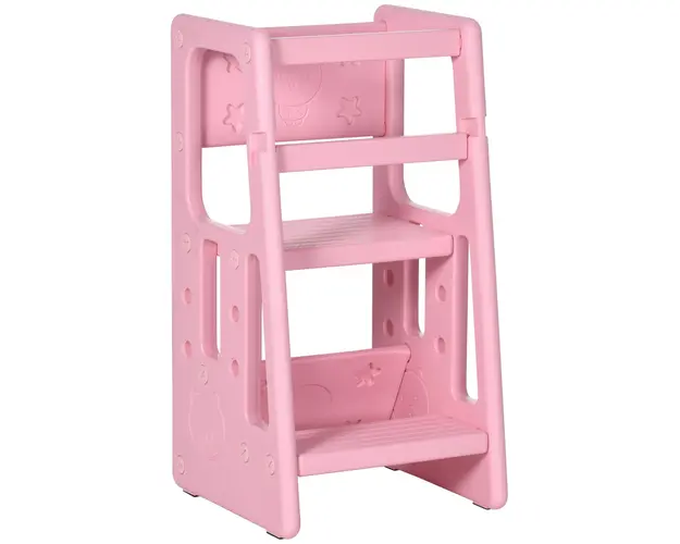 HOMCOM Turn de invatare Montessori pentru Copii 18-60 Luni cu 3 Niveluri din HDPE, 47x47x90 cm, Roz | Aosom Romania