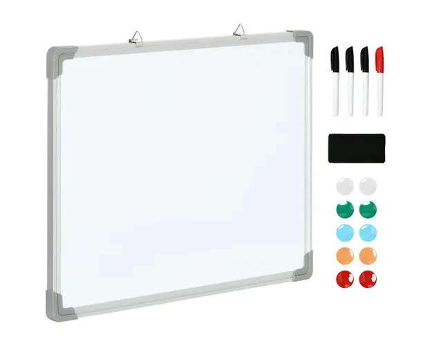 HOMCOM Tabla Magnetica de Perete cu Margini Rotunjite cu Radiera, Markere si Magneti, 60x1.8x45 cm, Alba | Aosom Romania