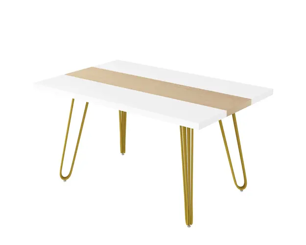 HOMCOM Masa de Bucatarie si Living pentru 6 Persoane, Masa Moderna din MDF si Otel, 140x89x75,5 cm, Alb si Auriu | Aosom Romania