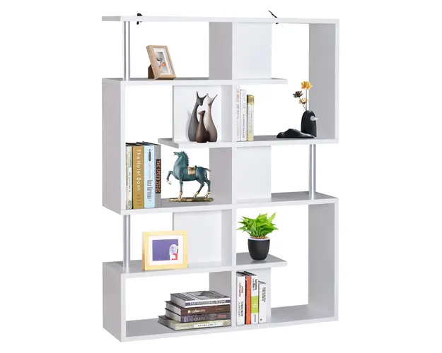 Homcom Mobilier cu Rafturi Librarie 5 Niveluri in Lemn, Alb, 120x28.6x160cm