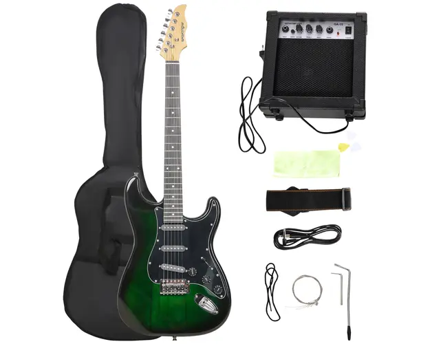 SPORTNOW Chitara Electrica cu Amplificator 15W, Geanta, Curea de Umar Acordor Digital si Pene Culoare Negru | Aosom Romania