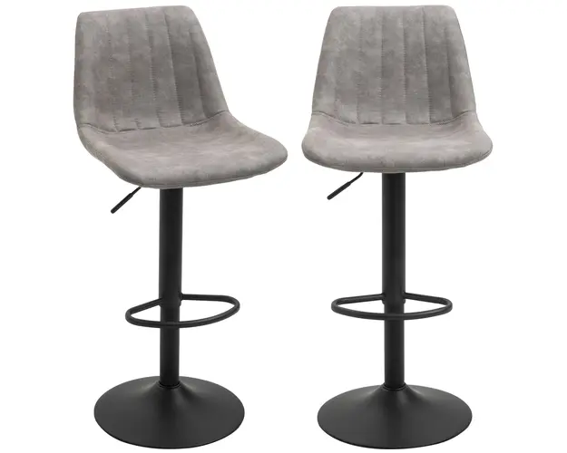 Set de 2 scaune de bar HOMCOM, stil industrial, spatar din microfibra, inaltime reglabila gri | Aosom Romania
