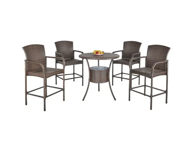 Outsunny Set 5 Piese Masuta cun 4 Scaune de Gradina Inalte din Ratan Sintetic cu Galeata pentru Gheata, Maro | Aosom Romania