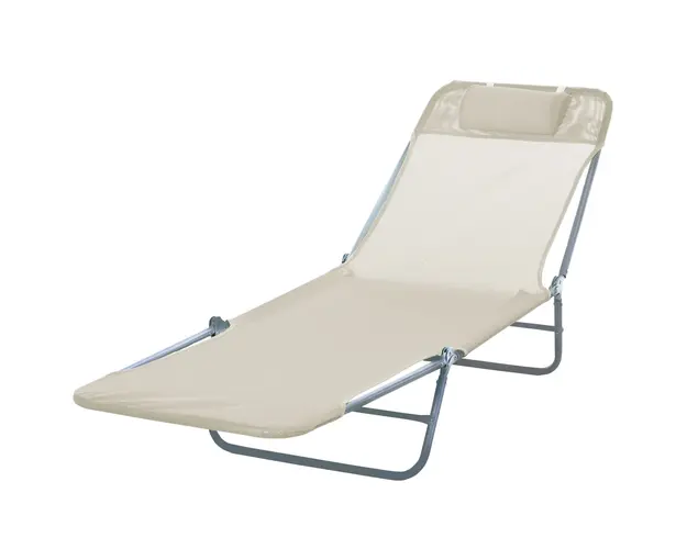 Outsunny Sezlong Pliabil pentru Gradina, Spatar Reclinabil, Confortabil, din Textilena, Crem, 182x56x24.5cm | Aosom Romania