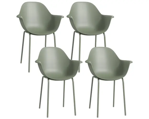 Outsunny Set de 4 Scaune de Gradina Verzi, Stivuibile, cu Spatar Inalt si Cotiera, Cadru din Metal, Ideal pentru Spatii Exterioare | Aosom Romania