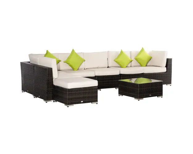 Outsunny Set Mobilier pentru Gradina 8 Piese, Canapea, Masa de Exterior, Perne Detasabile si Lavabile, Design Elegant | Aosom Romania