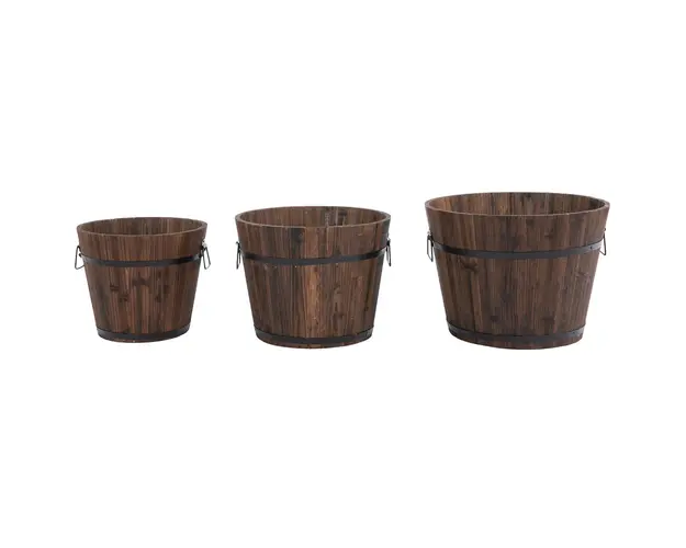 Outsunny Set 3 Ghivece Model Galeata din Lemn pentru Plante si Flori Φ44x33cm Φ38x30cm Φ32x27cm Maro | Aosom Romania