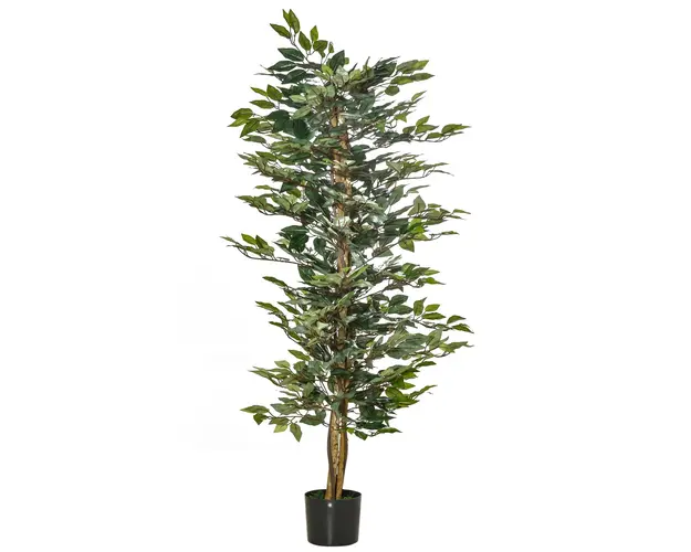 HOMCOM Planta Ficus Falsa, Planta Inalta de 150cm, Planta Artificiala Decorativa pentru Interior si Exterior, Ø17x14.5 cm, Verde | Aosom Romania