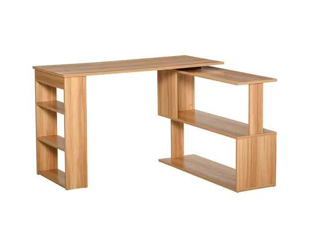 HOMCOM Birou Colt cu Rafturi din Lemn, Masa de Birou in Forma de L, 120x110x74,5 cm, Maro | Aosom Romania