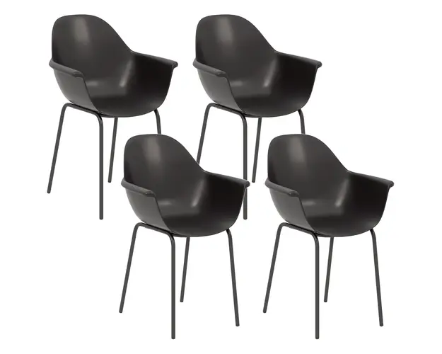 Outsunny Set 4 Scaune Negre Gradina, Stivuibile, cu Spatar Inalt, Cotiere si Cadru Metalic | Aosom Romania