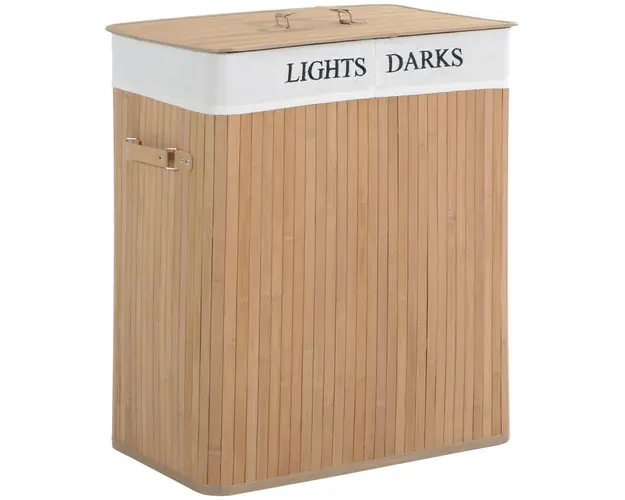 Cos de rufe HOMCOM din bambus cu capac, natural, 52x32x63cm | Aosom RO