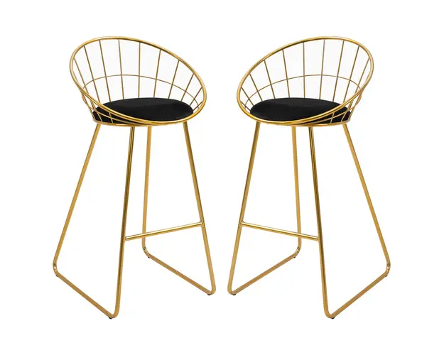 HOMCOM Set 2 Scaune Bar Inalte, Design Modern, Perna Catifea, Poliester si Metal, Negru si Auriu, Confortabil | Aosom Romania