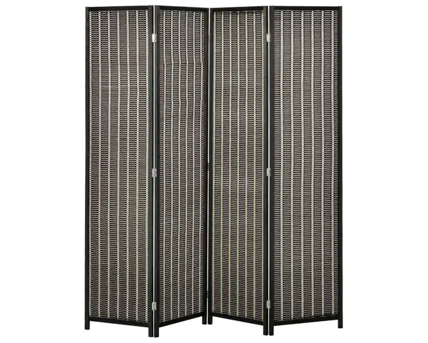 HOMCOM Paravan Separare Spatiu, 4 Panouri, Lemn si Bambus, 180x180x1.9cm, Negru si Maro | Aosom Romania