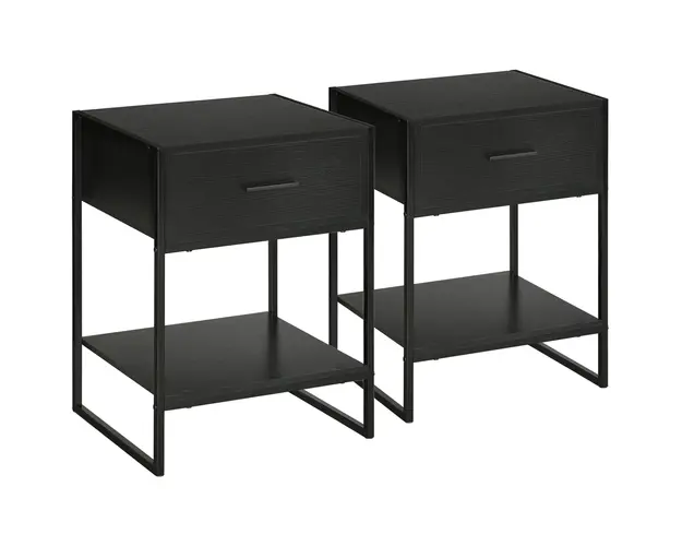 HOMCOM Set din 2 Noptiere Moderne, Noptiera cu Raft si Sertar, Organizatoare de Depozitare pentru Dormitor, Camera de Zi, 45x40x60 cm, Negru