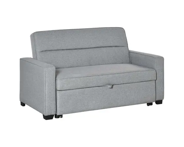Canapea pat HOMCOM cu tapiterie din material textil, 2 locuri cu spatar reglabil pe 3 niveluri, gri | Aosom Romania