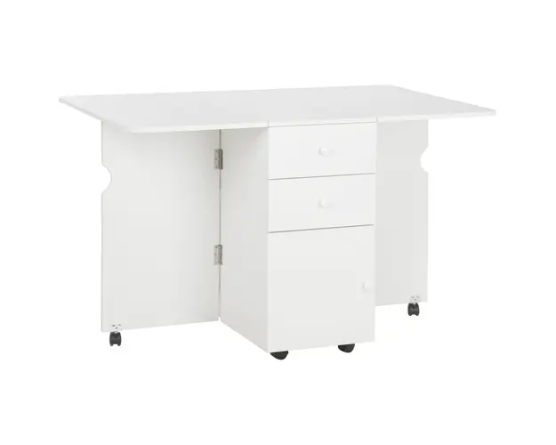 HOMCOM Masa de Bucatarie pliabila cu 2 Sertare si Dulapior cu Usi, Masa Plianta cu 6 Roti din PAL, 120x80x75 cm, Alb