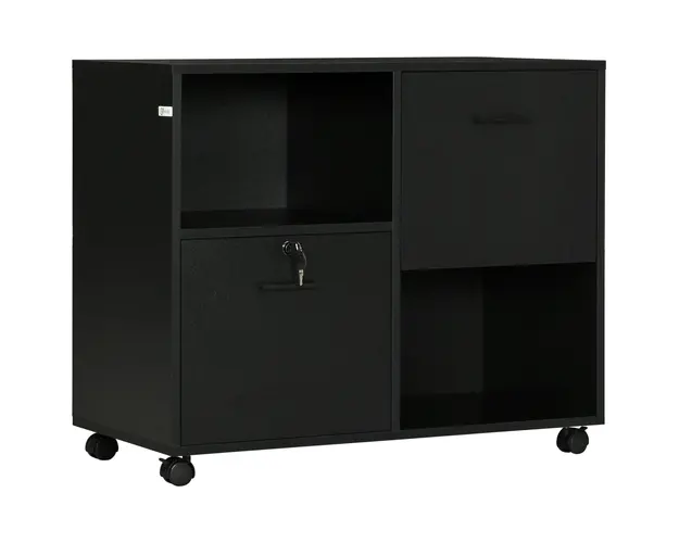 Vinsetto Dulap Mobil de Birou cu 2 Sertare pentru Dosare Rafturi Deschise PAL Manere Otel Roti Blocare 80x40x66cm Negru | Aosom Romania