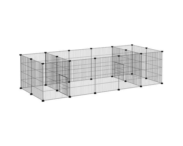 PawHut Cusca pentru Animale Mici, Tarc Modular din 18 Piese, Otel, 175x70x45 cm | Aosom Romania
