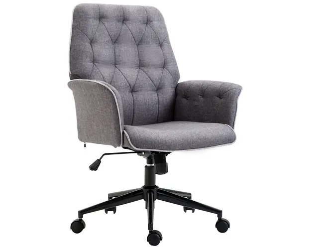 Vinsetto Scaun de Birou Ergonomic Capitonat Inaltime Reglabila Cotiere Tesatura Efect In 66x69x89.5-97cm Gri Inchis | Aosom Romania