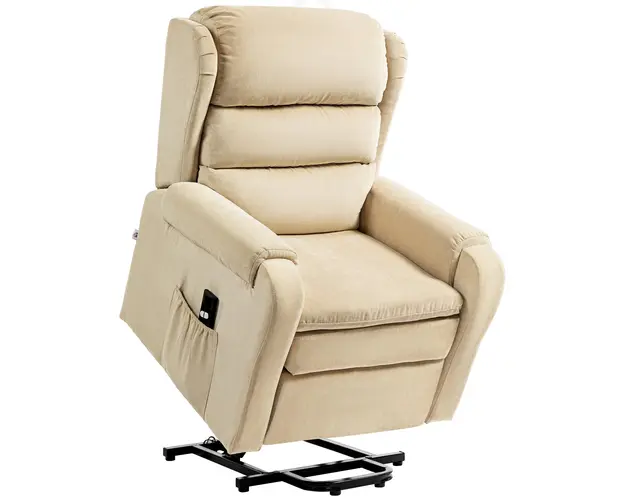 HOMCOM Fotoliu Electric Ridicator 160 din Material Textil cu Telecomanda si Suport pentru Picioare, 85x88x109 cm, Crem | Aosom Romania