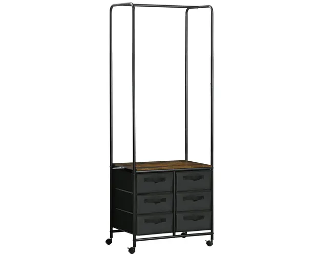 HOMCOM Cuier Stil Industrial cu 6 Sertare din Tesatura si Organizator Deschis, 63,5x40x172,5cm, Maro Rustic | Aosom Romania