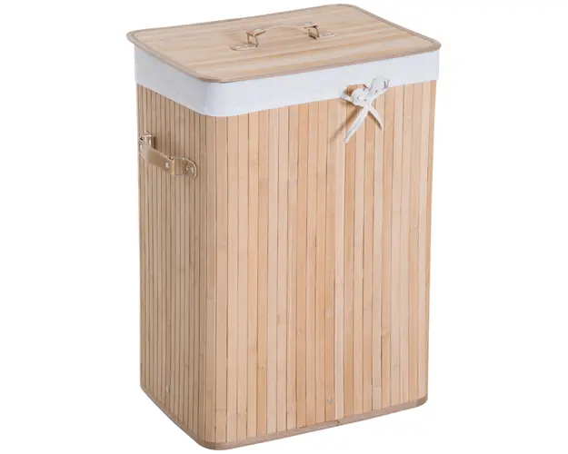 HOMCOM Cos de Rufe din Bambus cu Capac si Geanta Detasabila, 40x30x60cm, Design Natural | Aosom Romania