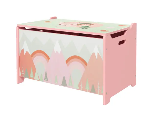 Cufar de jucarii pentru copii ZONEKIZ, lada din lemn MDF cu capac si balama de siguranta, 60x37x39cm, de culoare roz | Aosom Romania