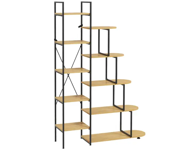 HOMCOM Raft Biblioteca cu 10 Niveluri, Stil Industrial din PAL si Otel, 111.5x32x170 cm, Negru si Lemn Natural | Aosom Romania