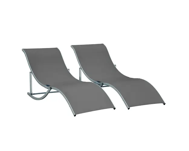 Outsunny Set 2 Sezlonguri Pliabile pentru Plaja sau Gradina, din Aluminiu si Textilen, Gri Inchis, 61x165x63cm, Confortabile | Aosom Romania