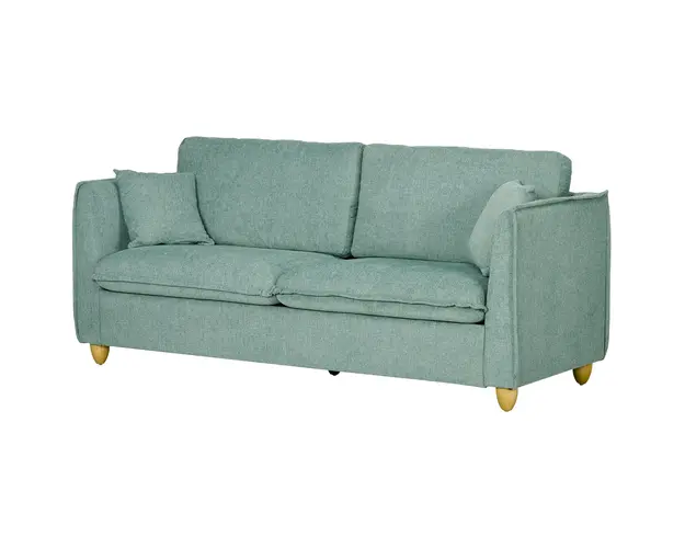 HOMCOM Canapea 3 Locuri din Tesatura, Canapea Capionata Stil Vintage cu Perne si Picioare din Lemn, 144x77x81cm, Verde | Aosom Romania