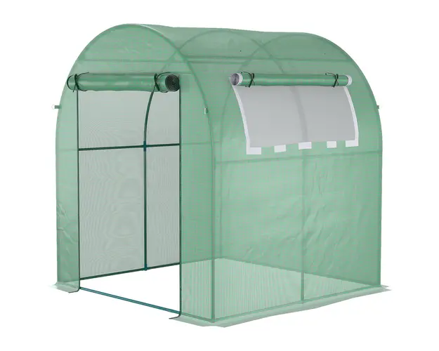Outsunny Sera de gradina tip tunel cu ferestre si usi rulante, sera pentru plante cu invelis din PE, verde, 180x180x200cm | Aosom Romania