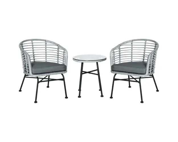 Outsunny Set Mobilier Exterior 3 Piese din Ratan PE, Salon Gradina cu Masa si Scaune, Ideal pentru Terasa si Bistrò, Gri | Aosom Romania