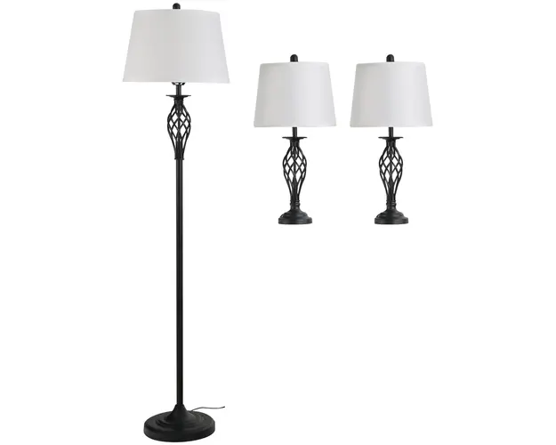 HOMCOM Set 3 Lampi pentru Interior (2 de Masa si 1 de Podea), Design Modern, pentru Living sau Dormitor | Aosom Romania