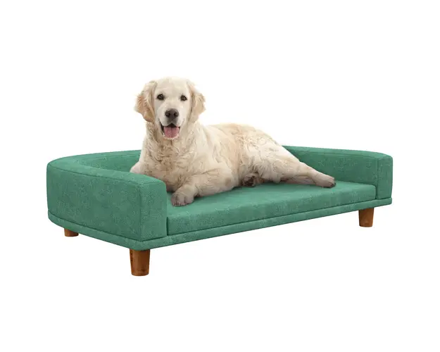 PawHut Canapea Eleganta pentru Animale de Companie, Pat Inaltat cu Perna Moale, Cadru din Lemn, Verde, 98x67x25cm | Aosom Romania