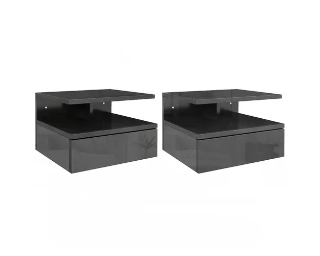 HOMCOM Set de 2 Noptiere Moderne Suspendate pentru Dormitor cu Sertar si Raft, 35x32x22,5 cm, Negru Lucios | Aosom Romania