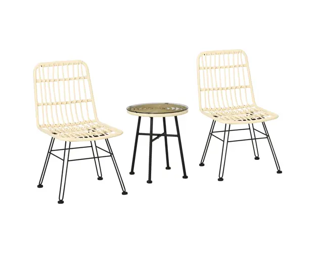 Outsunny Set Mobilier Gradina 3 Piese din Ratan, Salon Exterior cu Masuta de Cafea si Scaune, Perfect pentru Patio, Bej | Aosom Romania