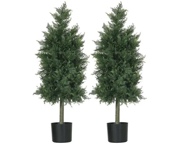 HOMCOM Arbori Topiari de Cedru Artificial, Set de 2 Plante Artificiale in Ghivece, Plante Decorative, 38x12.5x90 cm, Verde | Aosom Romania