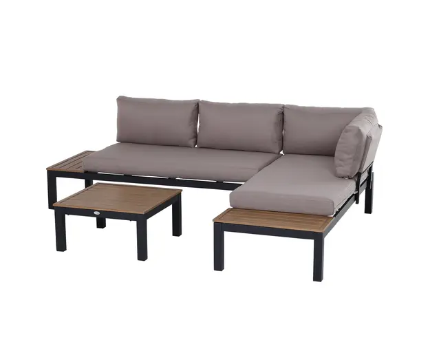 Outsunny Set de Gradina 3 Piese cu 1 masuta si 2 canapele , Culoare Gri si Lemn Natur | Aosom Romania