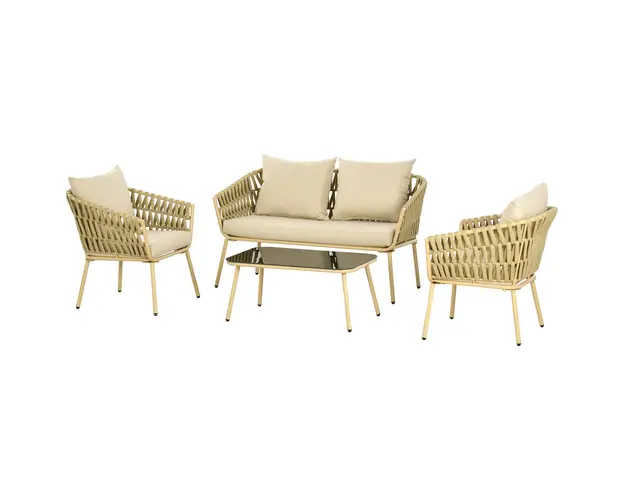 Outsunny Set de Mobilier de Gradina cu 4 Piese cu Ratan din PE | Aosom Romania