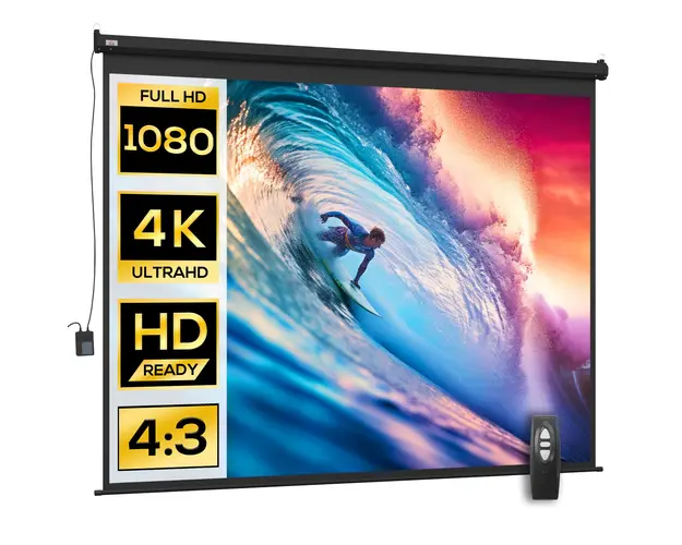 HOMCOM Ecran de Proiectie 120 Inch Format 4:3 Reglabil cu Telecomanda, Ecran de Proiectie Compact, 244x183 cm, Negru | Aosom Romania