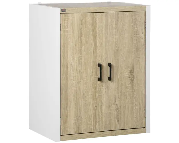 Dulap multifunctional HOMCOM cu 2 usi, polita reglabila din MDF, alb si lemn 62x40x77cm | AOSOM RO