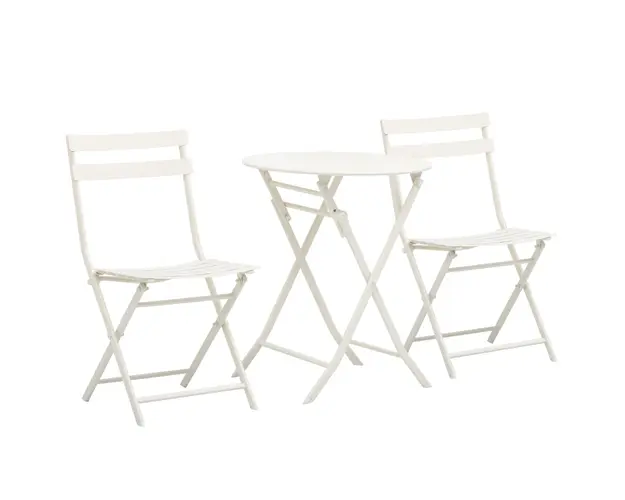 Outsunny Set Mobilier pentru Balcon din Otel Alb Masuta cu Scaune Pliabile Set de 3 Piese pentru Terasa si Spatii Exterioare | Aosom Romania