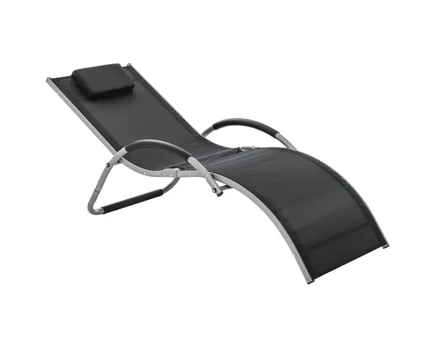 Sezlong Outsunny pentru Plaja, cu Structura din Aluminiu, Negru, Tetiera Detasabila, 160x60x65cm | Aosom Romania