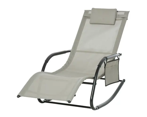 Outsunny Sezlong Balansoar de Gradina cu Buzunar Lateral si Pernuta, Structura Metalica Rezistenta, 62x88x165 cm | Aosom Romania